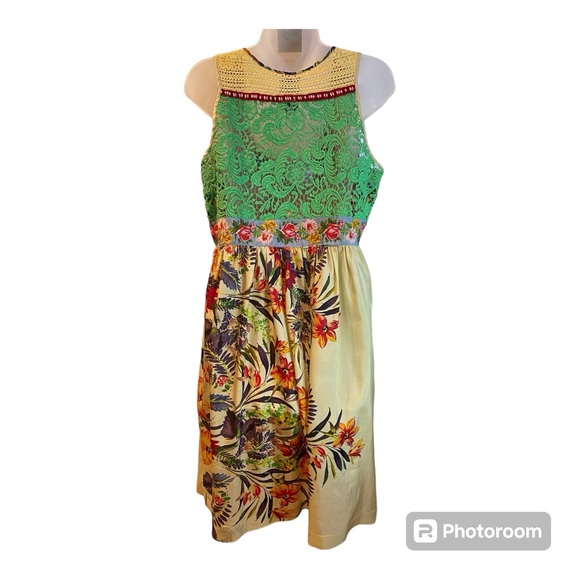 Johnny Was Silk Floral Midi Dress M Multi Colors Crochet & Embroidered Tank - Picture 2 of 12